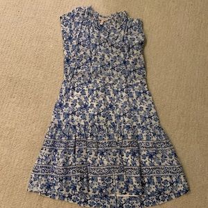 Rebecca Taylor mini sleeveless silk tiered blue and white dress